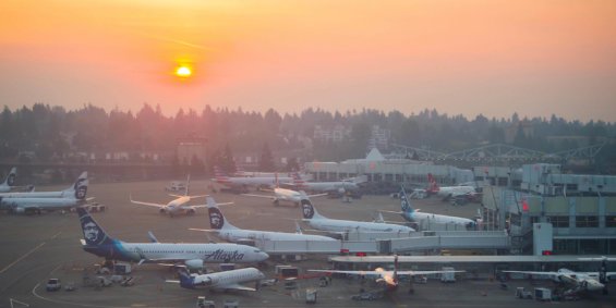 Aerial view of Alaskan airlines in Tacoma
